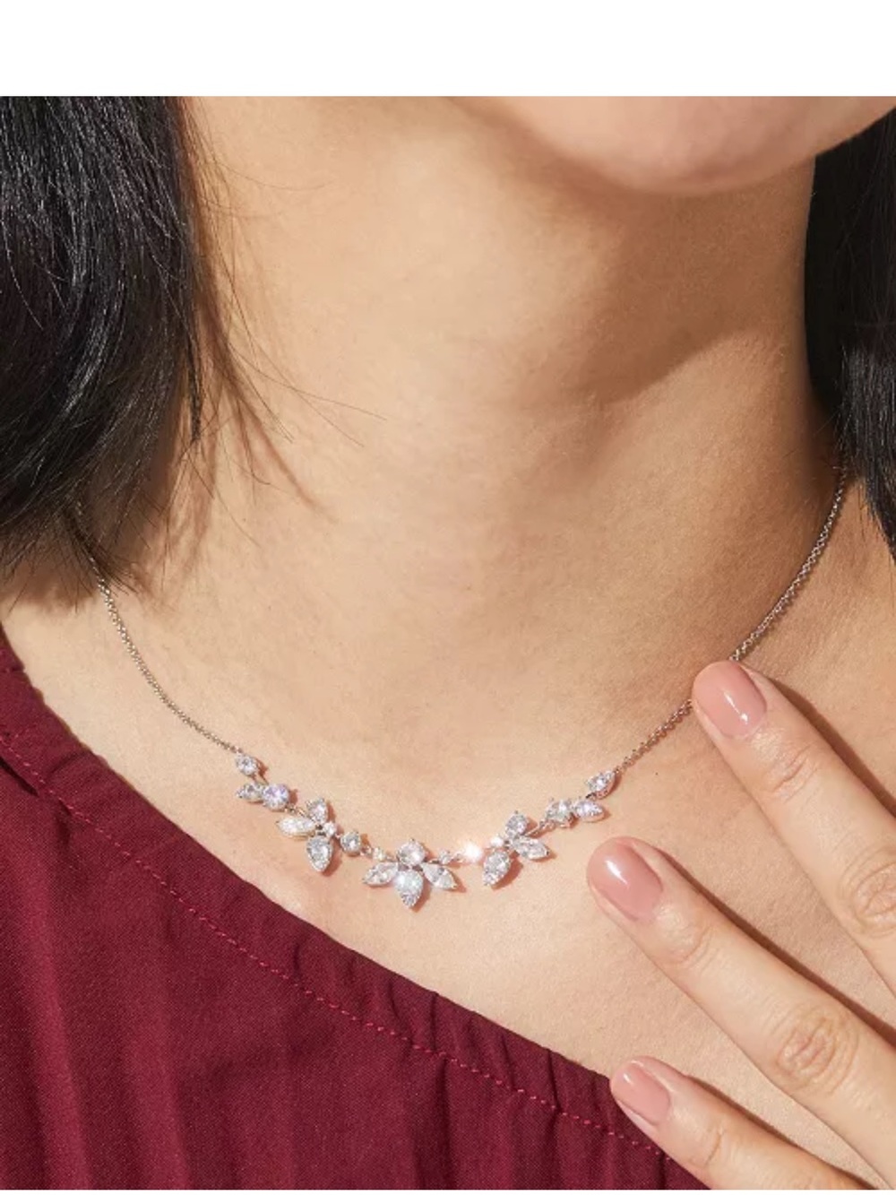 Eliot Danori Silver Floral Crystal Necklace with Clear Stones